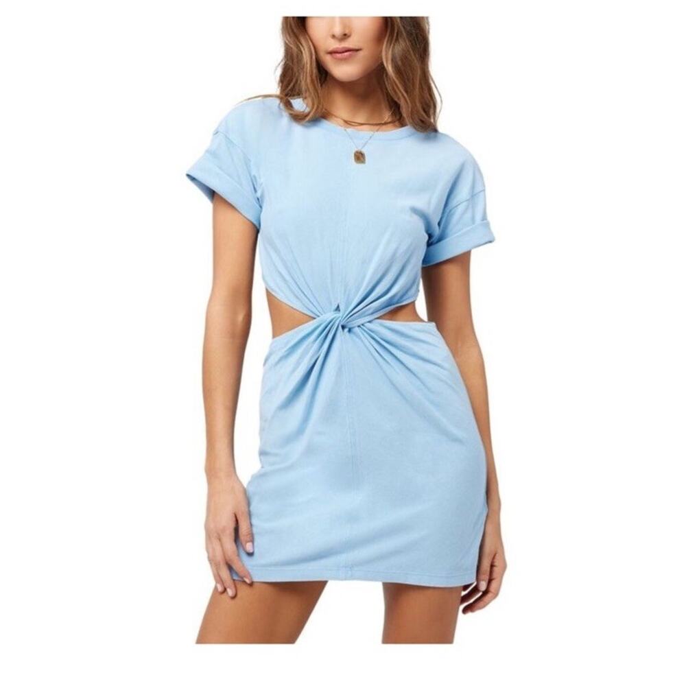L SPACE Lost Winds Mini Dress in Aura Twist Front Cotton Lightweight Summer M ES